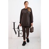 Polski Women's cotton set sweatshirt and leggings with the inscription Minimal brown | Shoptok.si