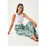 Happiness İstanbul Women's Green Ecru Patterned Loose Viscose Palazzo Trousers