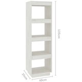 vidaXL knjižna omara za razdelitev prostora bela 40x35x135 cm borovina | Shoptok.si