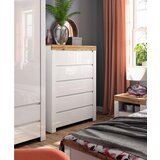 CARRYHOME visoka komoda, bela, hrast wotan, bela, visoki sijaj | Shoptok.si