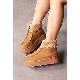 LuviShoes MONKE Tan Suede Shearling Zippered Thick Sole Women's Sports Boots cene