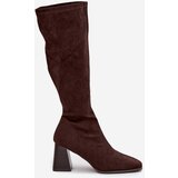 Boto Women's Heeled Boots with Stitching Chocolate Celandine | Shoptok.si