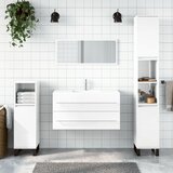 The Living Store Kopalniška omarica z ogledalom visok sijaj bela inženirski les - Kopalniška Omarica Z Ogledalom, (21436923) | Shoptok.si