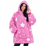 Odeja pulover z rokavi in kapuco v enem HOODIE roza s fluorescentnimi zvezdicami