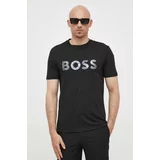 Boss Bombažna kratka majica GREEN črna barva