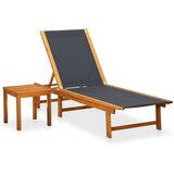 In Ležalnik z mizico trden akacijev les in tekstil | Shoptok.si