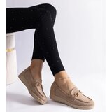 Gemre Beige perforated women's loafers made of eco suede Sandoval | Shoptok.si