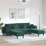 vidaXL Baršunasta sofa s jastukom s jastukom 3 pcs Tamnozelena 208 cm Baršun Cijene