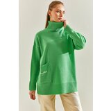Bianco Lucci Women's Turtleneck Pocket Embroidery Embroidered Knitwear Sweater cene