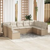 vidaXL 9-delni vrtni kavč set s blazinami Bež poli ratan | Shoptok.si