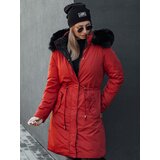 DStreet Kurtka damska zimowa TRENDNEL długa pikowana z futerkiem czerwona | shoptok.hr