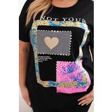 Kesi Włoski Women's cotton Plus Size blouse with gold print black + cornflower blue | Shoptok.si