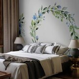  Foto tapeta - Romantic wreath - plant motif with blue flowers and leaves 100x70 | shoptok.hr