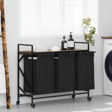  Košara za rublje s 3 odjeljka i kotačićima, dimljena hrastovina | Shoptok.si