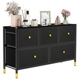 Namještaj Komoda za spavaću sobu s 5 ladica, široka komoda od tkanine s metalnim okvirom, 100 x 30 x 58,5 cm, prozirne boje | shoptok.hr