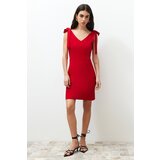 Trendyol red body wrap tie detailed mini woven dress cene