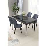 Hanah home Nil - Black Marble, Fume Black MarbleFume Dining Table & Chairs Set (5 Pieces) | ePonuda.com