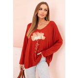 Kesi Włoski Women's viscose blouse with long sleeves and gold floral print red Cijene