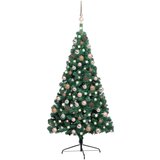 vidaXL polovična novoletna jelka z led lučkami in bučkami zelena 240cm, (20670733) | Shoptok.si