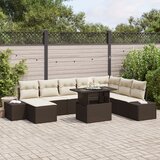 vidaXL Vrtni sofa set Set 9 Rjava in kremna Ratan, Poliester Cene