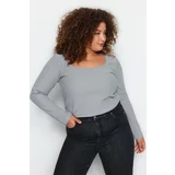 Trendyol Curve Gray Crew Neck Knitted Blouse