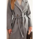 Kesi Włoski Women's suede coat tied at the waist gray | Shoptok.si