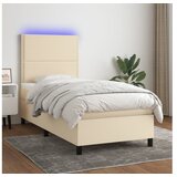  Box spring postelja z vzmetnico LED krem 90x200 cm blago | Shoptok.si