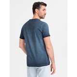 Ombre Men's cotton V-neck knit t-shirt with wash effect - navy blue | shoptok.hr