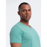 Ombre Men's BASIC classic cotton T-shirt with a v-neck - turquoise | Shoptok.si