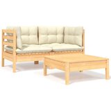 Maison Chic Seti vrtnega pohištva - Vrtna garnitura - Vrtni pohištvo set 3-delna s krem blazinami trdna borovina, (21810807) | Shoptok.si
