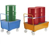 eurokraft pro Pomična prestrezna kadica iz jekla z robnimi profili, za 200-l sode, 2 x stoječe, DxŠxV 1200 x 800 x 570 mm, oranžna RAL 2000 | Shoptok.si