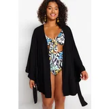 Trendyol Curve Plus Size Kimono & Kaftan - Black - Plain
