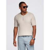 Ombre Men's knitted t-shirt with buttons at the neckline - light grey | shoptok.hr