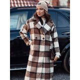 DStreet Płaszcz damski oversize MARIZZI długi w kratę beżowo-czekoladowy | shoptok.hr