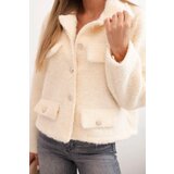 Kesi Włoski Women's jacket with wool, fluffy texture, and decorative buttons ecru | shoptok.hr