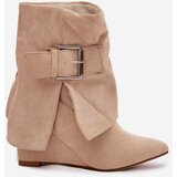 Boto Platform ankle boots with turned-up shaft and buckle eco suede beige Vortinia | Shoptok.si