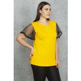 Şans Women's Plus Size Yellow Lace Detailed Blouse Cene