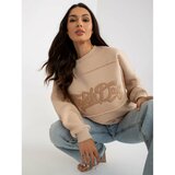 Fashion Hunters Light beige sweatshirt without a hood with patches Cene