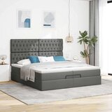 vidaXL Otomanski posteljni okvir z vzmetnicami siv 200x200 cm blago | Shoptok.si