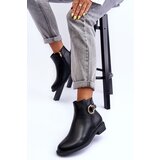 Boto Leather Ankle Boots with Flat Heel Black Meronei | Shoptok.si