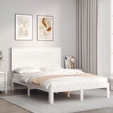 Maison Chic Posteljni okvir - Dvoposteljna postelja - Zakonska postelja z vzglavjem bel trden les-J15806, (21764379) | Shoptok.si