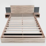 Lumor Dvoposteljna postelja 160x200 cm iz masivnega lesa - z 2 nočnima omaricama + letvičastim okvirjem - naravna, (22151302) | Shoptok.si