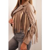 Kesi Włoski Women's jacket made of eco-leather with fringes in boho style fango | Shoptok.si