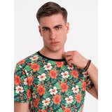 Ombre Men's full print floral pattern cotton t-shirt - black | Shoptok.si