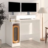 vidaXL Pisalna miza z LED lučmi visok sijaj bela 97x45x90 cm kons. les | Shoptok.si