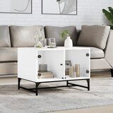 The Living Store Klubska mizica s steklenimi vrati bela 68,5x50x50 cm - Klubska Mizica, (21574047) Cene