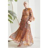 InStyle Elinor Shawl Pattern Pleated Chiffon Hijab Dress - Mustard | shoptok.hr