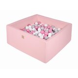 MeowBaby Square Ball Pool, 90x90x40 cm z 200 žogami, bombaž, roza: siva/bela/svetlo roza, (21333877) | Shoptok.si