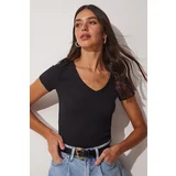  Women's Black V-Neck Knitted T-Shirts