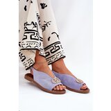 Boto Women's Sandals With Decoration On Flat Blue Heel Eco Suede Beige Ralisses | Shoptok.si